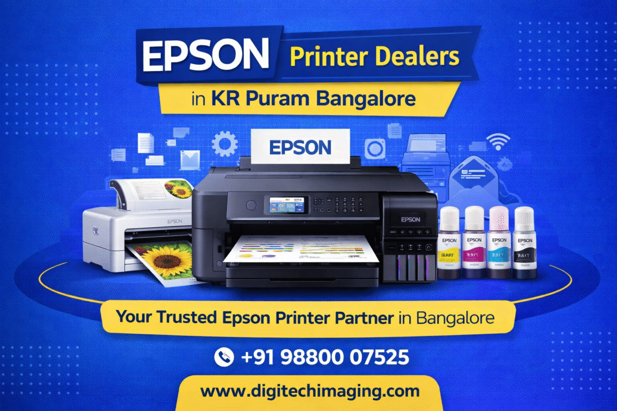 Epson Printer Dealers in KR Puram Bangalore offering Epson printer sales, genuine ink bottles, printer service and accessories at Digitech Imaging Bangalore
