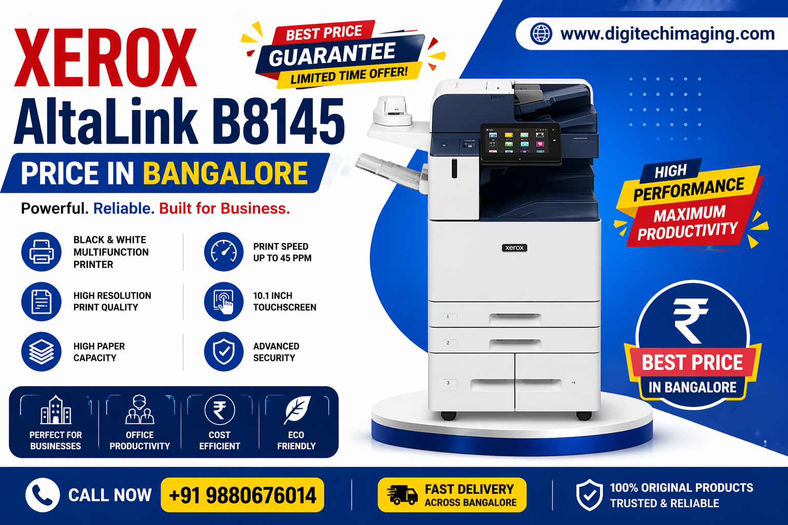 Xerox AltaLink B8145 Price in Bangalore Black and White Multifunction Printer High Speed Office Printer Digitech Imaging