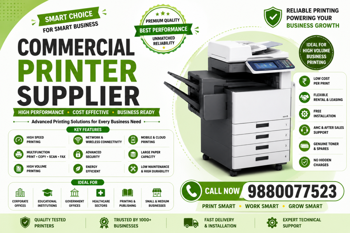 Commercial Printer Supplier providing business printing solutions sales rental AMC and installation services