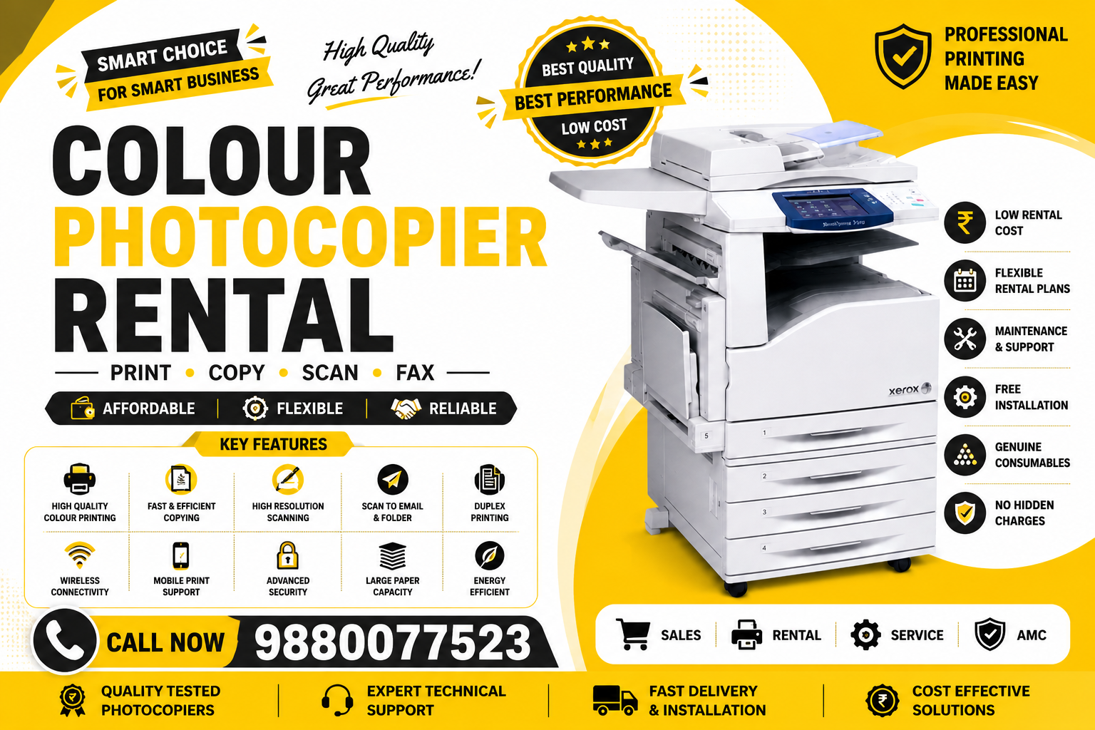 Colour Photocopier Rental services for businesses with print copy scan fax functionality