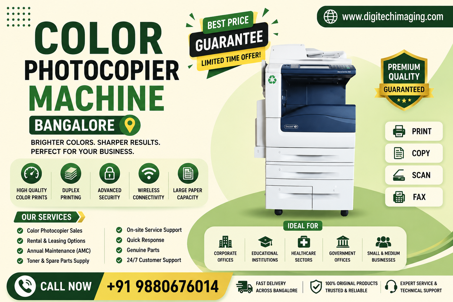 Color Photocopier Machine Bangalore featuring multifunction color copier with high-quality color printing, scanning, copying, wireless connectivity, and office printing solutions.