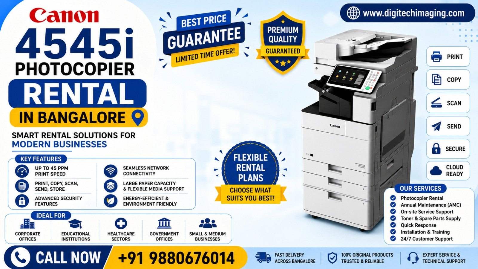 Canon 4545i Photocopier Rental in Bangalore with print, copy, scan and document management features