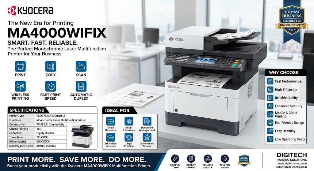 Kyocera MA4000WiFiX A4 Monochrome Multifunction Laser Printer with Wi-Fi, Print, Scan, Copy and Fax