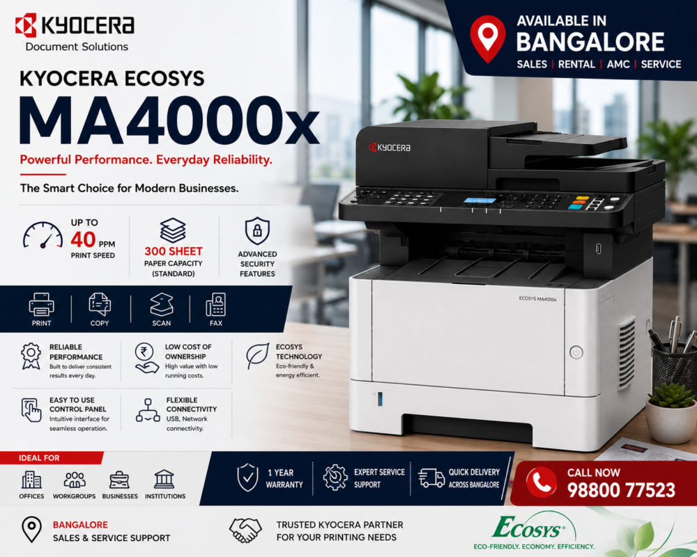 Kyocera MA4000x monochrome multifunction printer with 40 ppm speed for business use in Bangalore