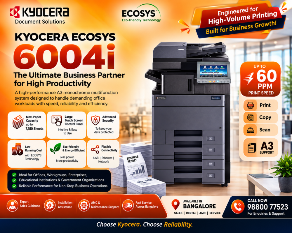 Kyocera ECOSYS 6004i A3 monochrome multifunction printer for business offices in Bangalore