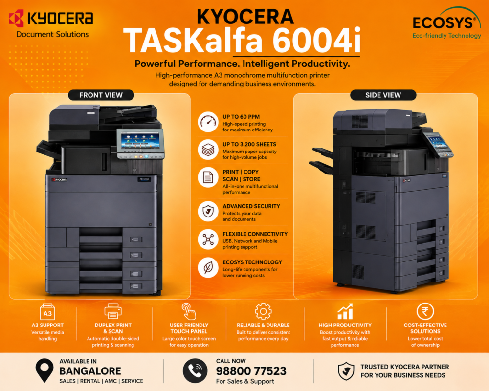 Kyocera ECOSYS 6004i A3 monochrome multifunction printer for business offices in Bangalore