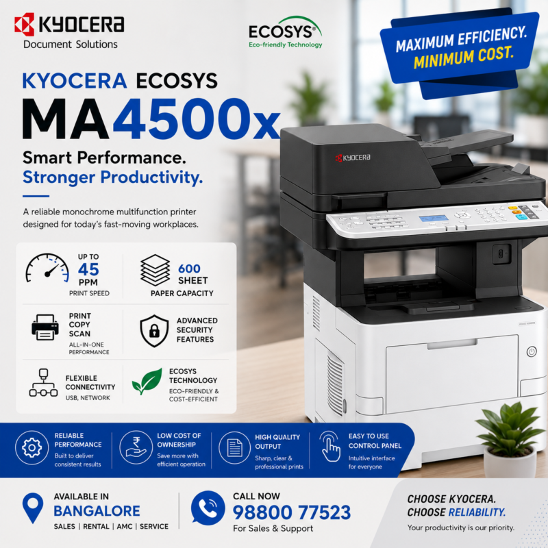 Kyocera ECOSYS MA4500x monochrome multifunction printer for print copy and scan in Bangalore