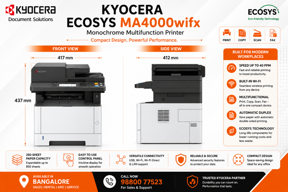Kyocera ECOSYS MA4000wifx monochrome multifunction printer with Wi-Fi for office use