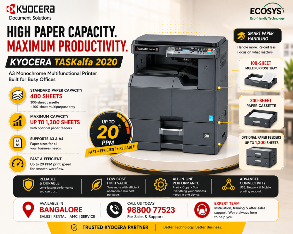 Kyocera photocopier dealer in Bangalore offering copier sales, rental, AMC and service support