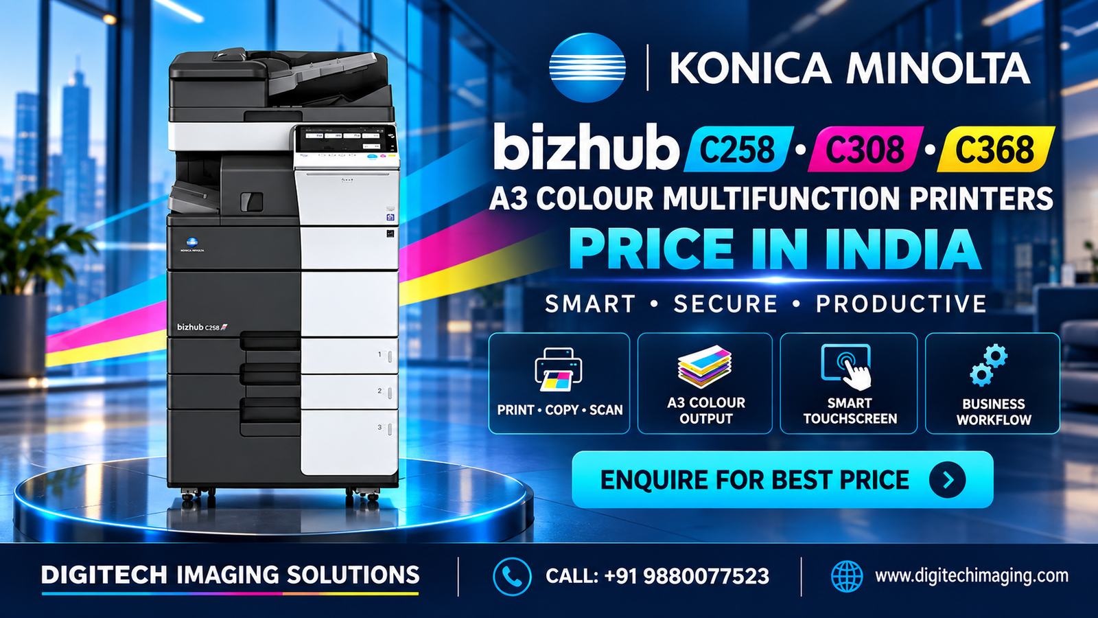 Konica Minolta Bizhub C258 C308 C368 A3 Colour Multifunction Printer Price in India