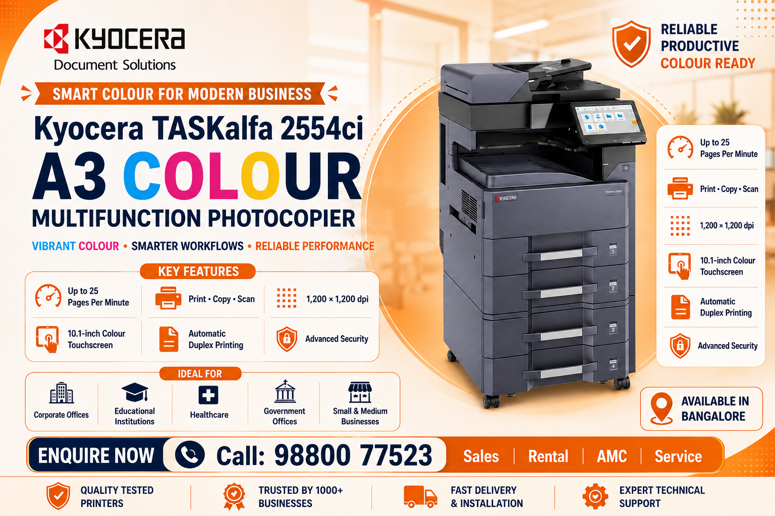 Kyocera TASKalfa 2554ci A3 Colour Multifunction Photocopier Dealers in Bangalore