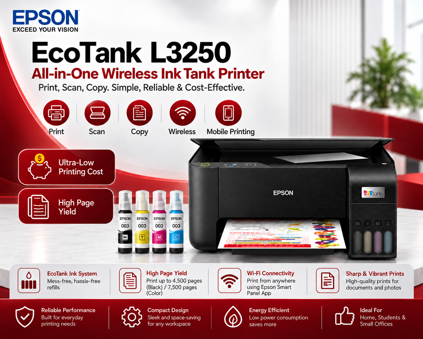Epson EcoTank L3250 A4 Wi-Fi All-in-One Ink Tank Printer