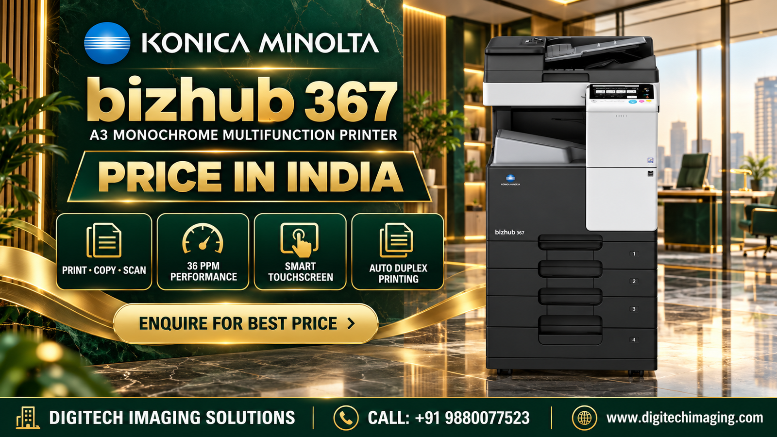 Konica Minolta Bizhub 367 Black-and-White A3 Multifunction Printer Price in India