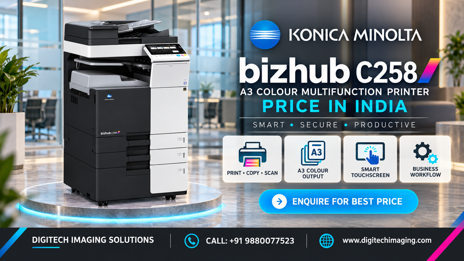 Konica Minolta Bizhub C258 Price in India – A3 Colour Multifunction Printer