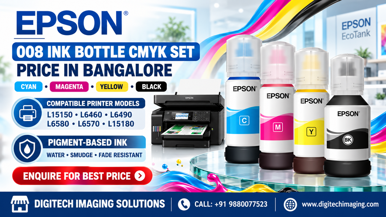 Epson 008 Ink Bottle CMYK Set Price in Bangalore Black Cyan Magenta Yellow