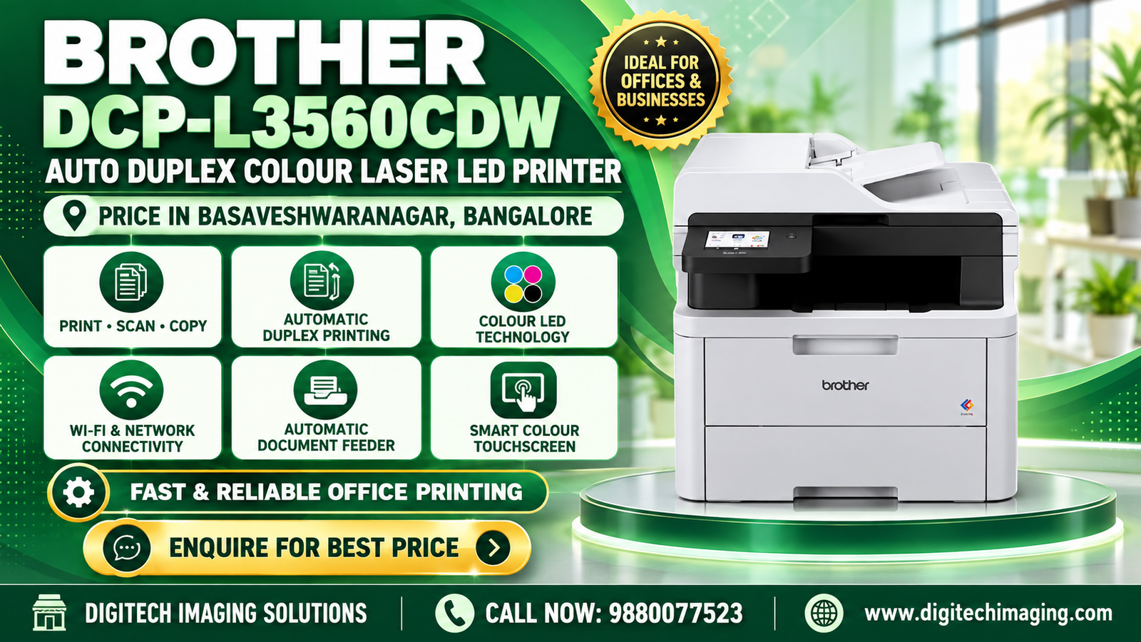 Brother DCP-L3560CDW Auto Duplex Colour LED Multifunction Printer Price in Basaveshwaranagar Bangalore